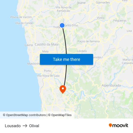 Lousado to Olival map