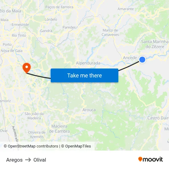 Aregos to Olival map
