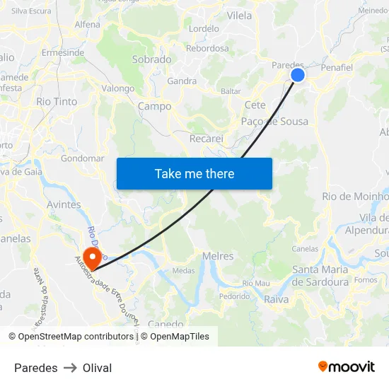 Paredes to Olival map