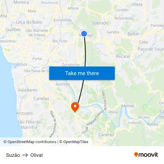 Suzão to Olival map