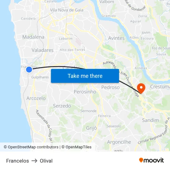 Francelos to Olival map