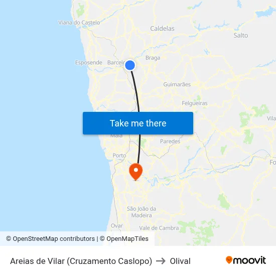 Areias de Vilar (Cruzamento Caslopo) to Olival map