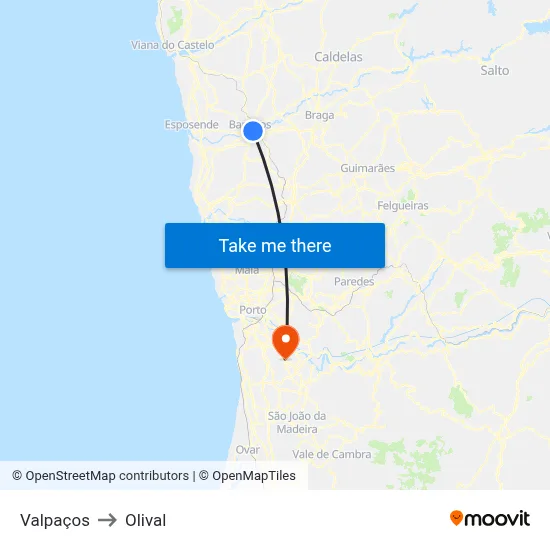 Valpaços to Olival map