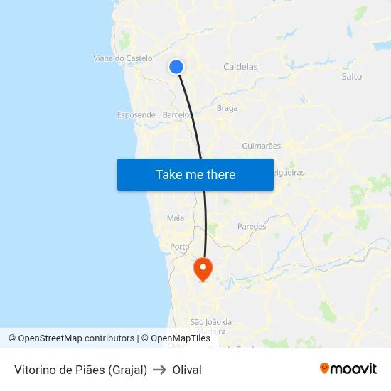 Vitorino de Piães (Grajal) to Olival map