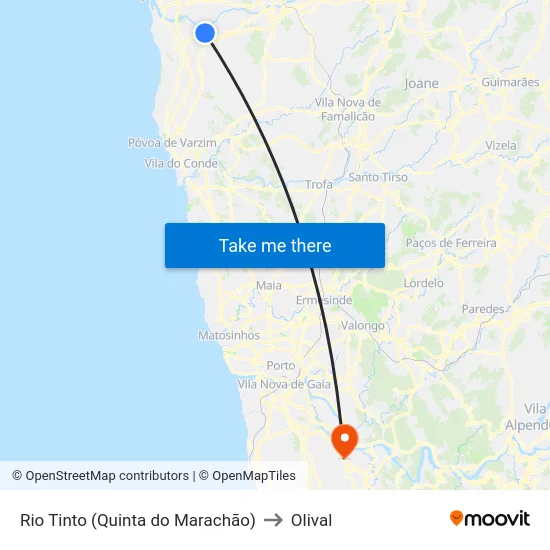 Rio Tinto (Quinta do Marachão) to Olival map
