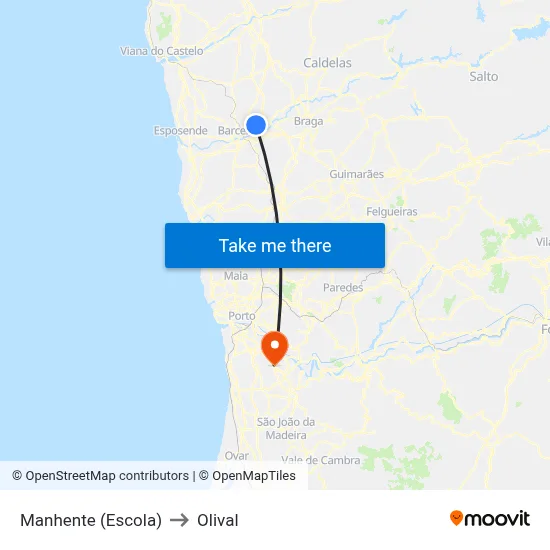 Manhente (Escola) to Olival map