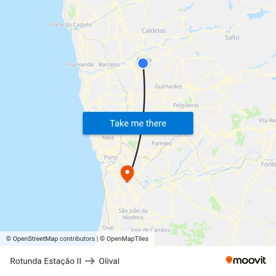 Rotunda Estação II to Olival map