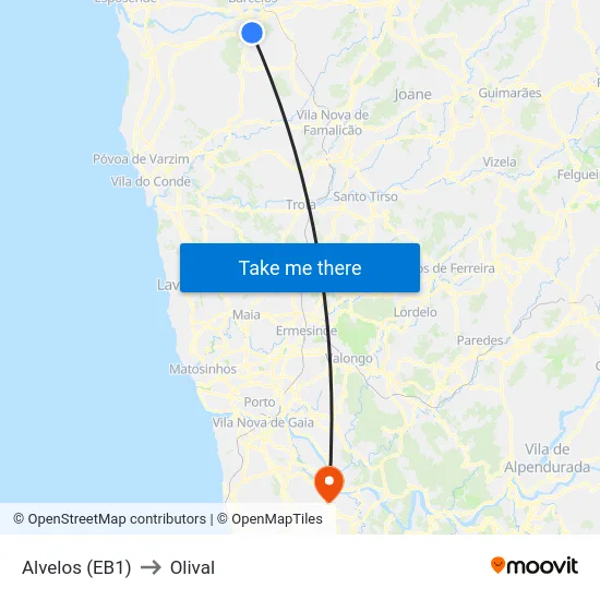 Alvelos (EB1) to Olival map