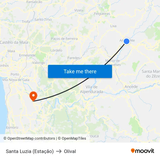 Santa Luzia (Estação) to Olival map