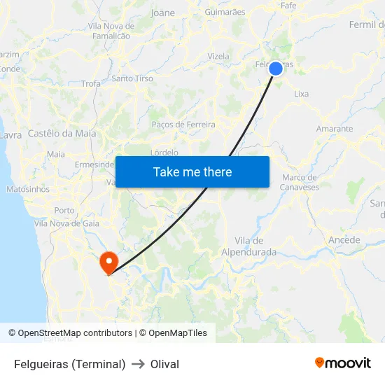 Felgueiras (Terminal) to Olival map