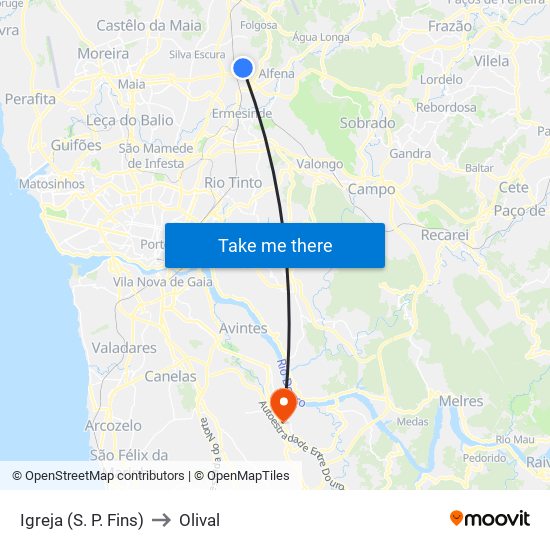 Igreja (S. P. Fins) to Olival map