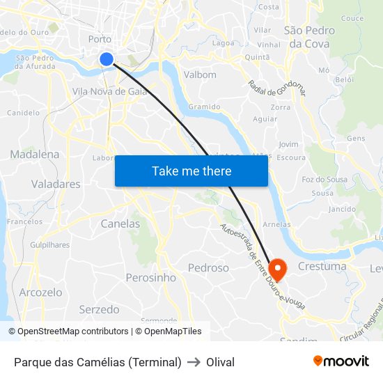 Parque das Camélias (Terminal) to Olival map