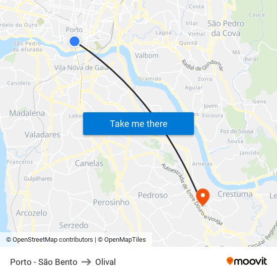 Porto - São Bento to Olival map