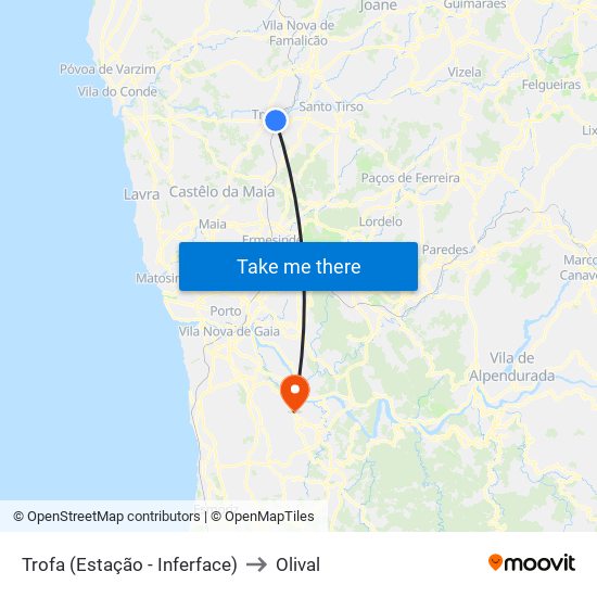Trofa (Estação - Inferface) to Olival map