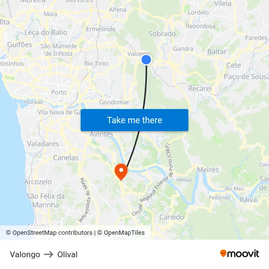 Valongo to Olival map