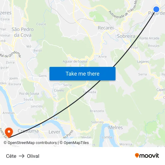 Cête to Olival map