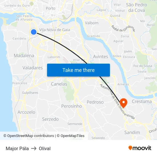 Major Pála to Olival map