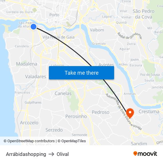 Arrábidashopping to Olival map