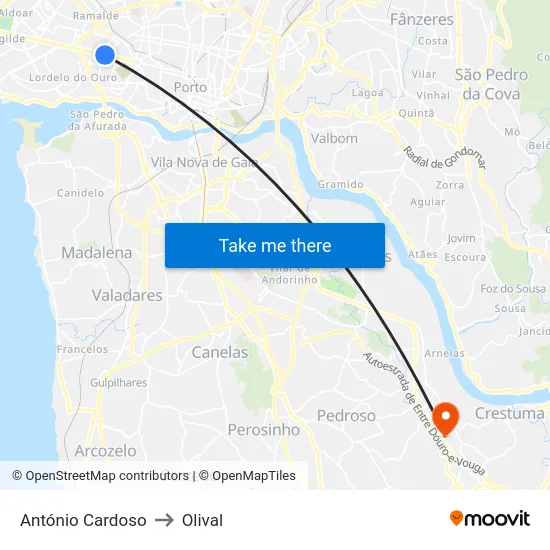 António Cardoso to Olival map