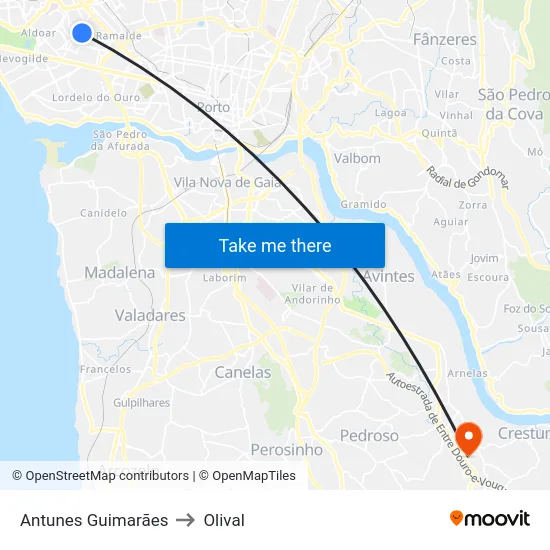 Antunes Guimarães to Olival map