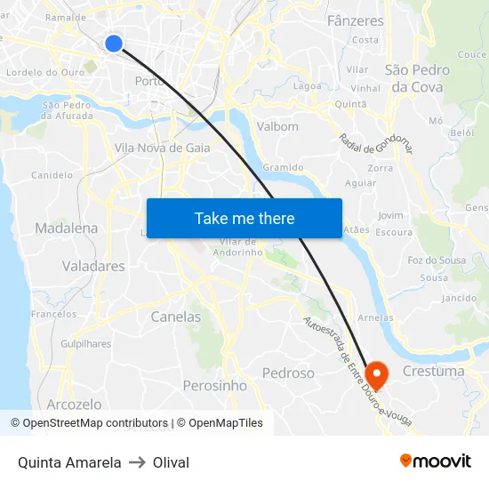 Quinta Amarela to Olival map