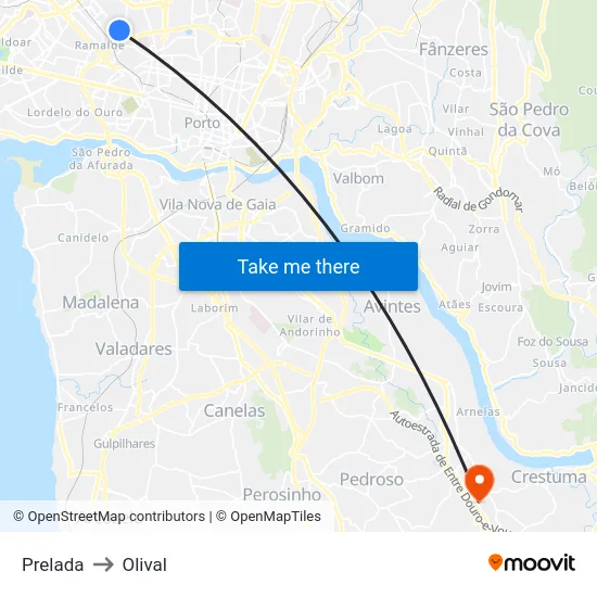 Prelada to Olival map