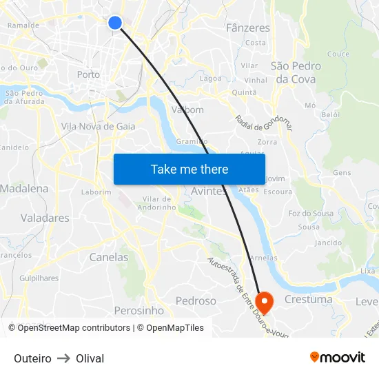Outeiro to Olival map