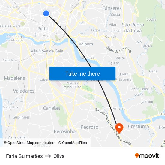 Faria Guimarães to Olival map
