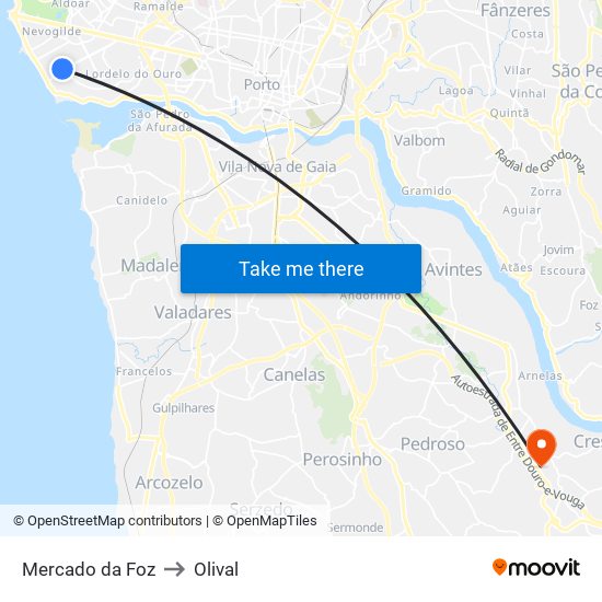 Mercado Da Foz to Olival map