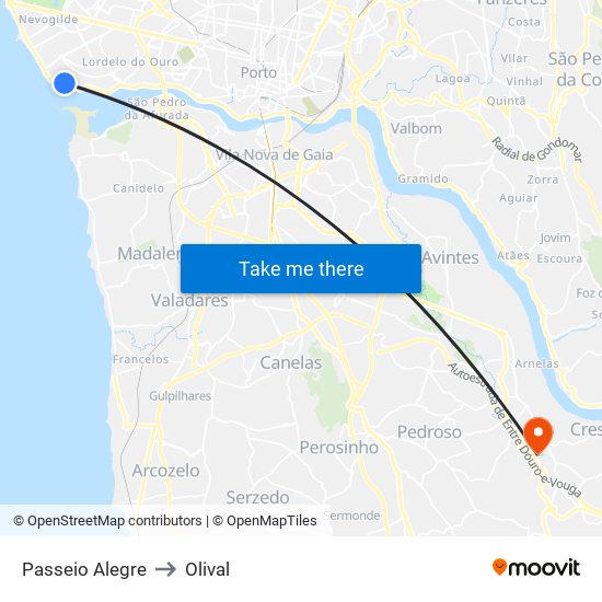 Passeio Alegre to Olival map