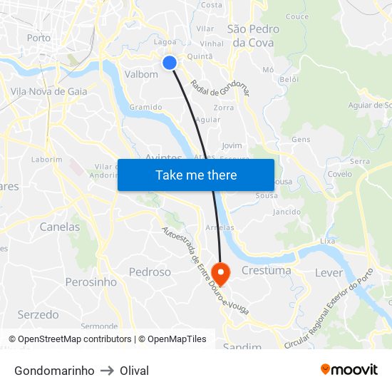 Gondomarinho to Olival map