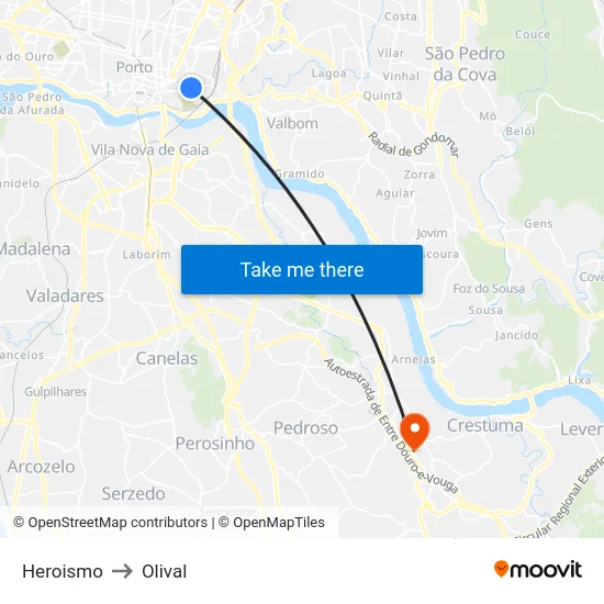 Heroismo to Olival map