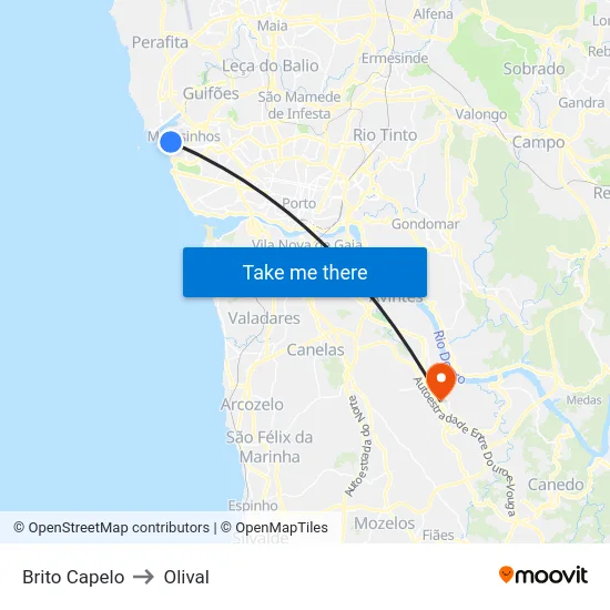 Brito Capelo to Olival map
