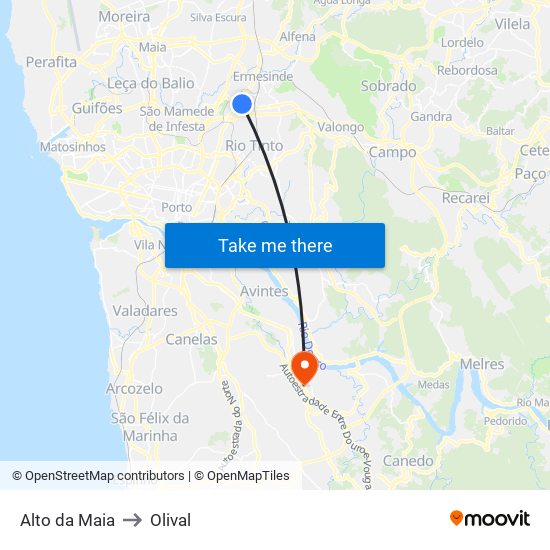 Alto da Maia to Olival map