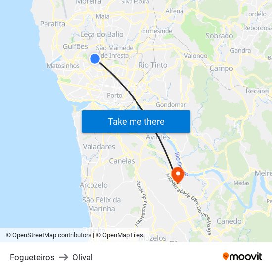 Fogueteiros to Olival map