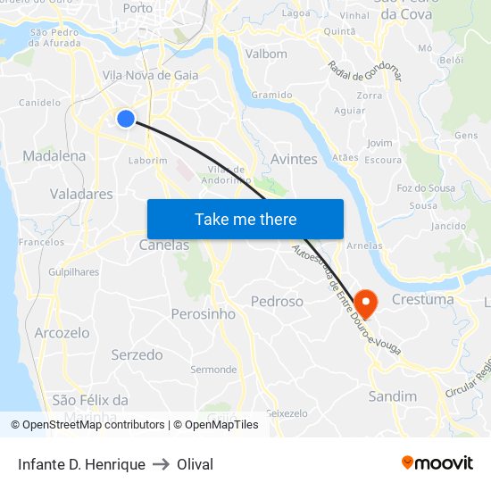 Infante D. Henrique to Olival map