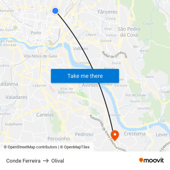 Conde Ferreira to Olival map