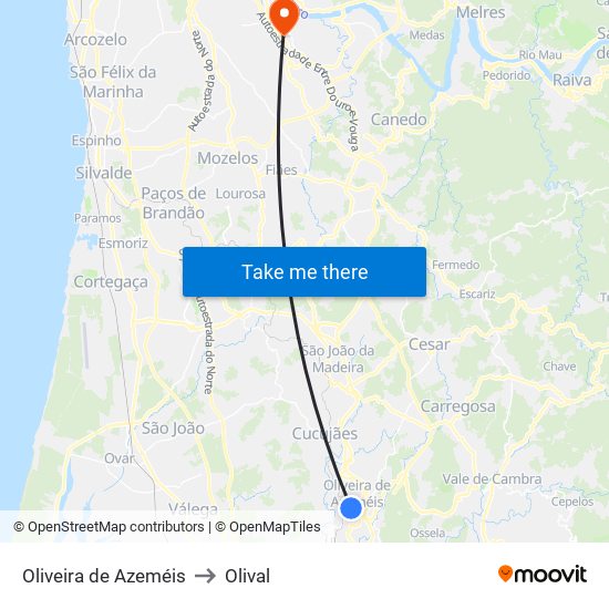 Oliveira de Azeméis to Olival map