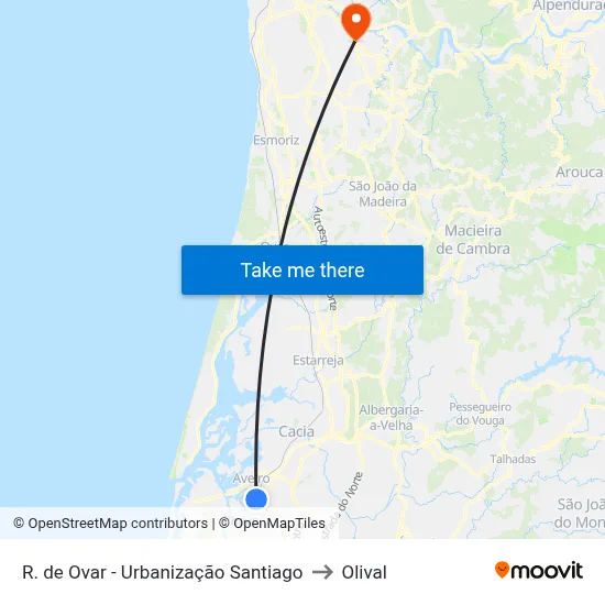 R. de Ovar - Urbanização Santiago to Olival map