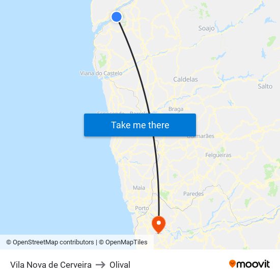 Vila Nova de Cerveira to Olival map