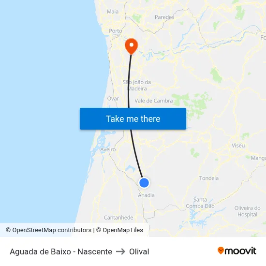 Aguada de Baixo - Nascente to Olival map