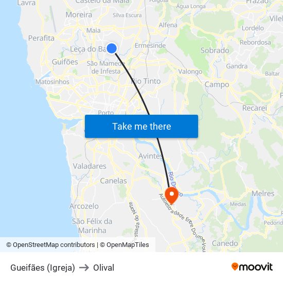 Gueifães (Igreja) to Olival map
