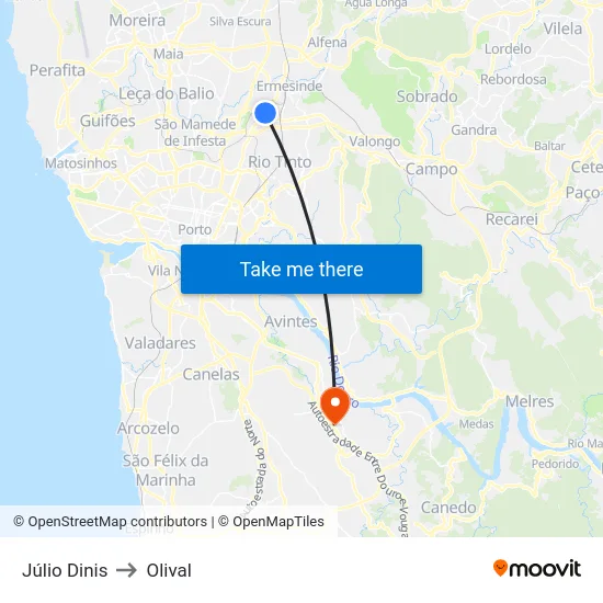 Júlio Dinis to Olival map