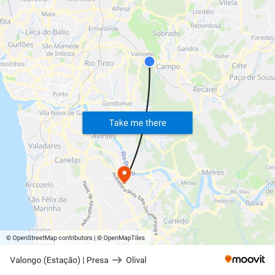 Valongo (Estação) | Presa to Olival map