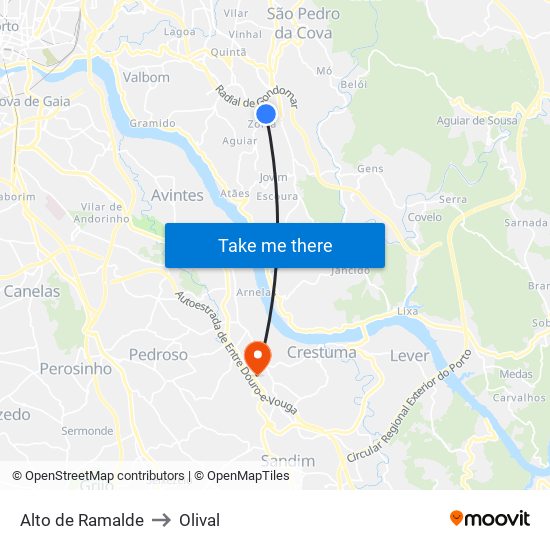 Alto de Ramalde to Olival map