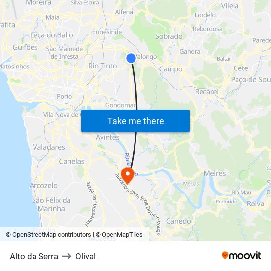 Alto da Serra to Olival map