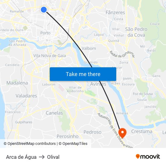 Arca de Água to Olival map