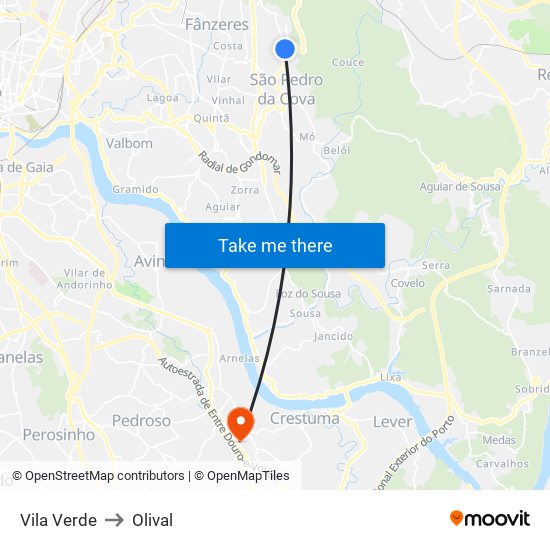 Vila Verde to Olival map