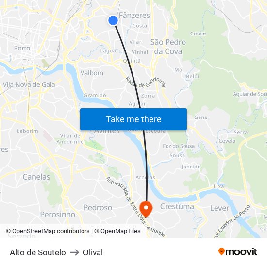 Alto de Soutelo to Olival map