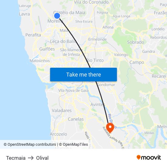 Tecmaia to Olival map